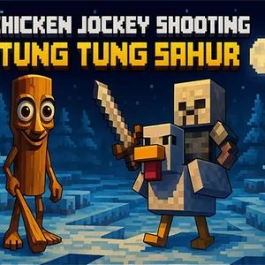 Embark on a quirky adventure in a blocky world. As the Chicken Jockey, use your quick reflexes and sharp aim to defeat waves of bandits. Play now for free.